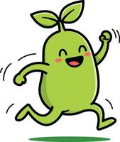 Happy green sprout character running with joy and playful energy in simple cartoon style illustration vector