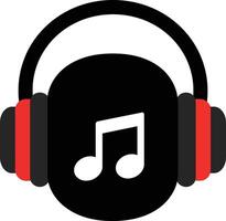 Headphones with music note icon illustration in black and red color scheme for audio and sound design concepts vector