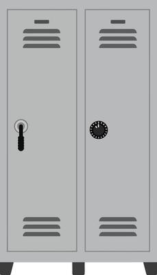 Metal school locker with key lock and combination dial in gray color illustration