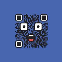 QR code with surprised facial expression on blue background illustration design vector