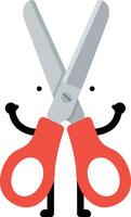Scissors character with red handles and happy face illustration for crafting and office use vector