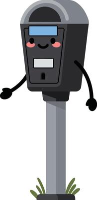 Parking meter with cute face arms and legs in simple cartoon style illustration