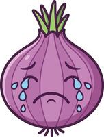 Sad purple onion cartoon character crying with tears expressive face illustration vector