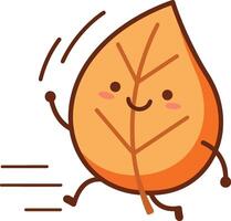 Happy orange leaf running fast playful cartoon illustration for autumn season design vector