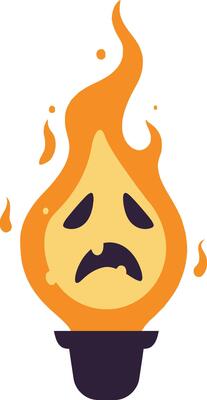 Burning flame with sad face icon in orange and yellow colors illustration for emotional expression and fire symbol design