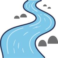 Curved blue river flowing with surrounding gray rocks simple illustration for nature and environment design vector
