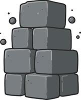 Stack of gray stone cubes in simple illustration style with small scattered stones around vector