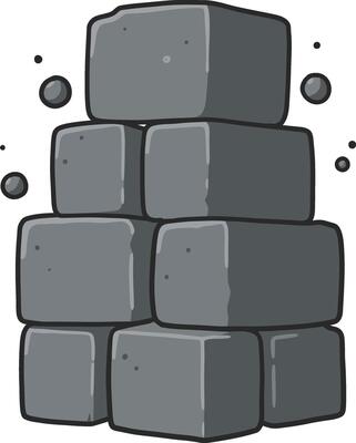 Stack of gray stone cubes in simple illustration style with small scattered stones around