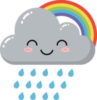 Smiling gray cloud with rain drops and colorful rainbow illustration for weather and nature concepts vector