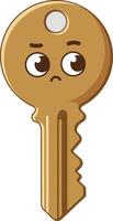 Cartoon style brown key with curious eyes illustration for security and access concept design vector