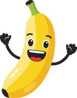 Smiling happy banana character with arms and cheerful expression illustration in bright yellow color vector