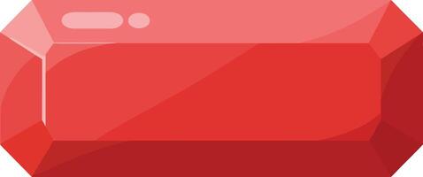 Red gemstone rectangular crystal illustration with faceted edges and light reflections graphic vector