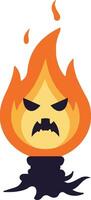 Angry flame character with orange fire and black facial expression illustration for creative design and fun projects vector