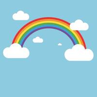 Rainbow with clouds and blue sky illustration in flat style with vibrant colors and soft shapes vector