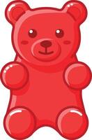 Red gummy bear candy illustration with shiny surface and cute expression in simple style vector