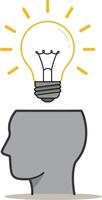 Human head with glowing light bulb symbolizing creative idea and innovation concept in minimal style illustration vector