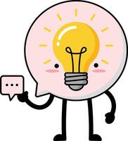 Light bulb cartoon character holding speech bubble with glowing filament illustration vector