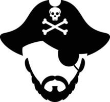 Pirate face with skull and crossbones hat and eyepatch illustration in black and white vector