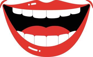 Smiling mouth with white teeth and red lips illustration in simple style vector
