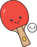 Cute smiling ping pong paddle with happy ball illustration in playful style vector
