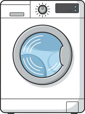 Front loading washing machine appliance with control panel and round door illustration