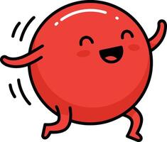 Red happy bouncing ball character smiling and waving arms in playful cartoon style illustration vector