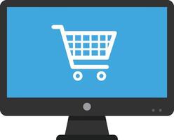 Computer monitor with online shopping cart icon representing e-commerce and digital retail concept illustration vector
