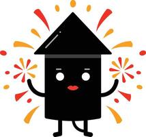 Firecracker cartoon character celebrating with red and orange fireworks in festive mood illustration vector
