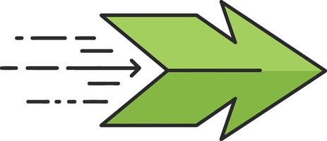 Green fast arrow icon symbolizing speed and direction in simple style for graphic resources and digital design use vector