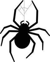 Spider silhouette crawling with simple web illustration in black and white design vector