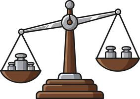 Balance scale vintage style with weights and wooden base illustration for justice concept and measurement tools vector