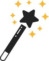 Magic wand with yellow sparkles icon illustration in simple style for fantasy theme and magical effects vector