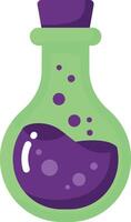 Green laboratory flask with purple bubbling liquid illustration for science and chemistry concepts vector