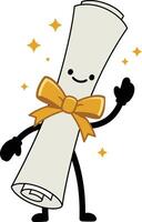 Happy diploma scroll cartoon character with golden bow and sparkles illustration vector