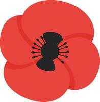 Red poppy flower illustration with black center and simple petal design in flat style vector