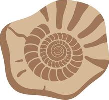 Spiral fossil shell illustration in natural earthy brown tones with detailed pattern and textured surface design vector