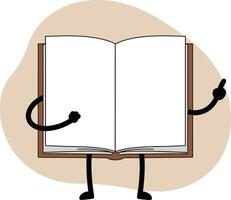 Open book with arms and legs pointing finger gesture illustration in minimal style with beige background vector
