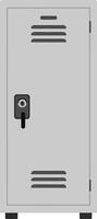 Grey metal locker with combination lock and ventilation slots illustration in simple style vector