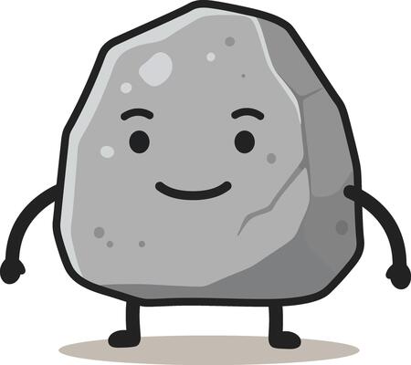 Cute smiling rock character with arms and legs in simple cartoon style illustration