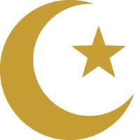 Crescent moon and star symbol in gold color Islamic icon illustration on white background vector
