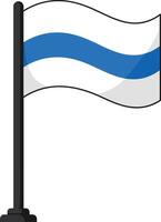 White flag with a single blue horizontal stripe waving on black pole illustration vector