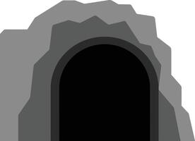 Dark cave entrance surrounded by layered gray rock formation illustration in simple style vector