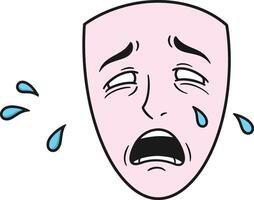 Crying face mask with tears and sad expression illustration for emotional and theatrical design vector