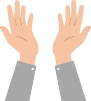 Human hands raised up with gray sleeves in flat style for various uses and designs vector