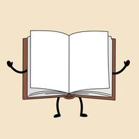Open book with arms and legs cartoon character illustration for education and reading concepts graphic vector