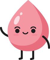 Smiling pink water drop cartoon character waving hand illustration with simple design and friendly expression vector