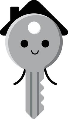 Key character with house shaped hat smiling friendly illustration design
