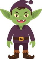Green goblin character with purple outfit and pointed ears illustration for fantasy design vector