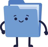 Cute blue folder character with happy face and arms smiling illustration for digital organization and file management designs vector