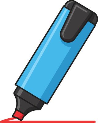 Blue Highlighter Marker Drawing Red Line on White Background Illustration